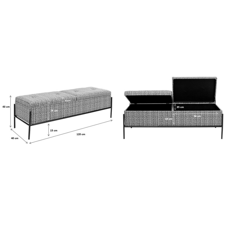 Banquette Buttons Storage blanc et noir