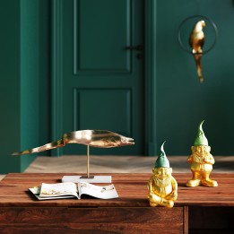 Deco Figurine Zwerg Sitting Gold Green 19cm Kare Design