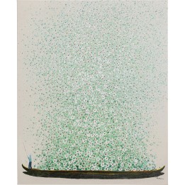 Tableau sur toile Flower Boat beige vert 80x100cm