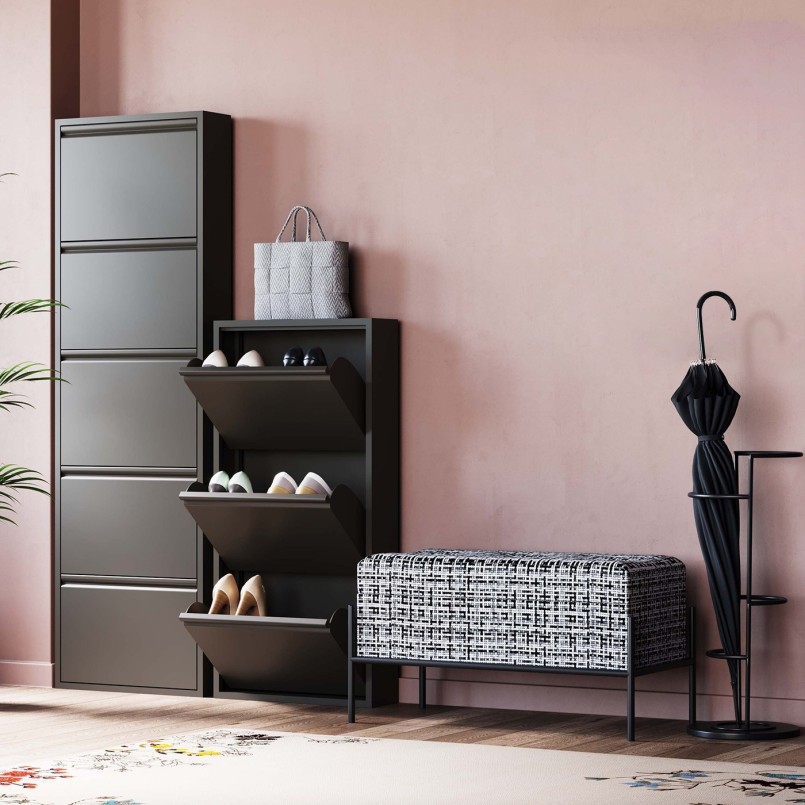 Banquette Buttons Storage noir-blanc PM