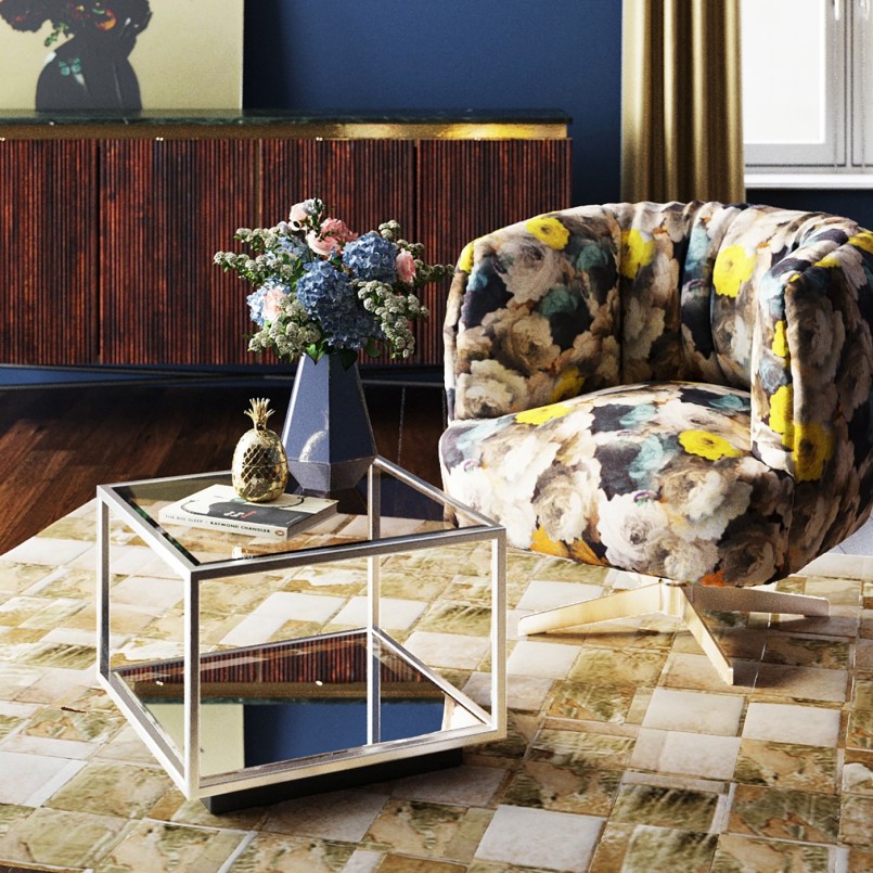 Swivel armchair yellow peonies - Kare Design