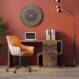 Rechte schrijftafel in notenhouten uitvoering met laden - Retro-effect - Secretariaatsbureau