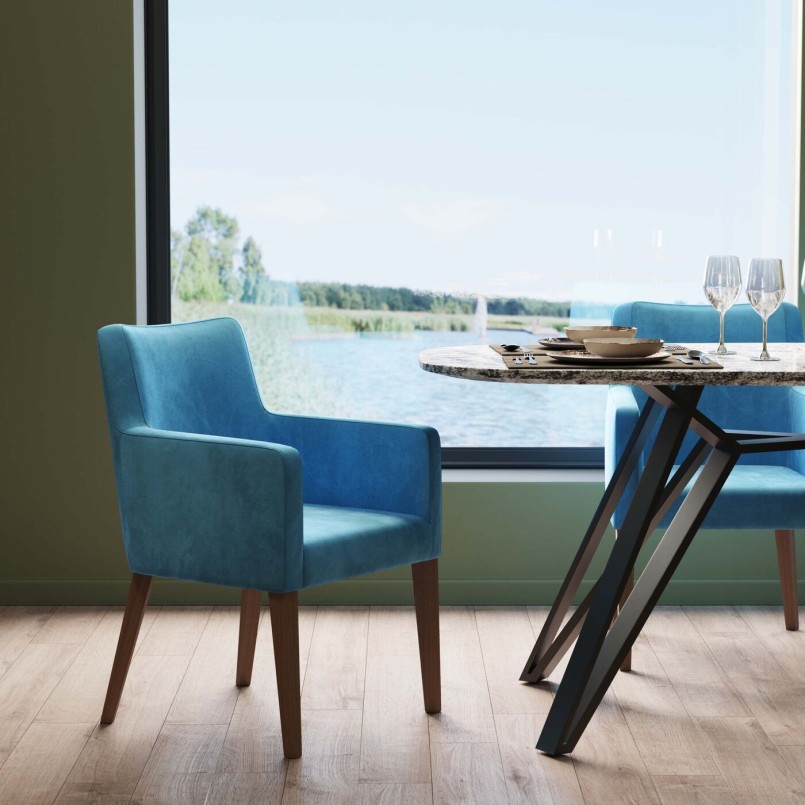 Stoel met eigentijdse blauwe armleuningen - Velvet Fashion - Kare