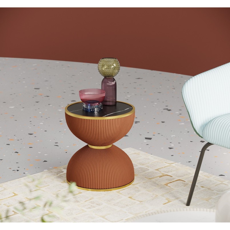 Retro oranje, zwart en gouden bijzettafeltje - Endless Vegas - Kare Design