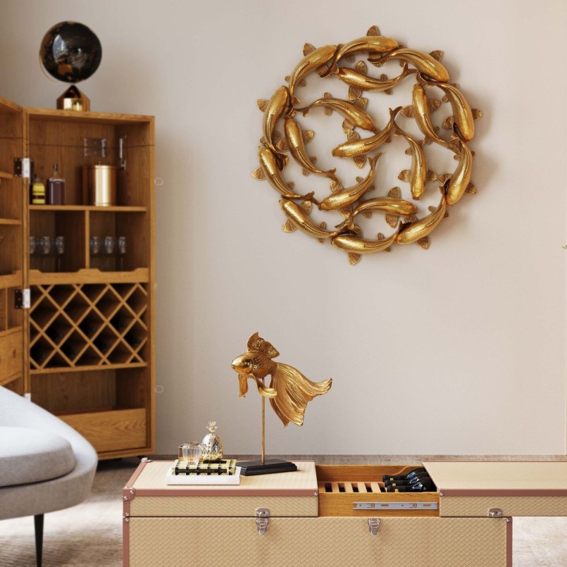 Wanddecoratie met gouden koi cirkel - Kare Design