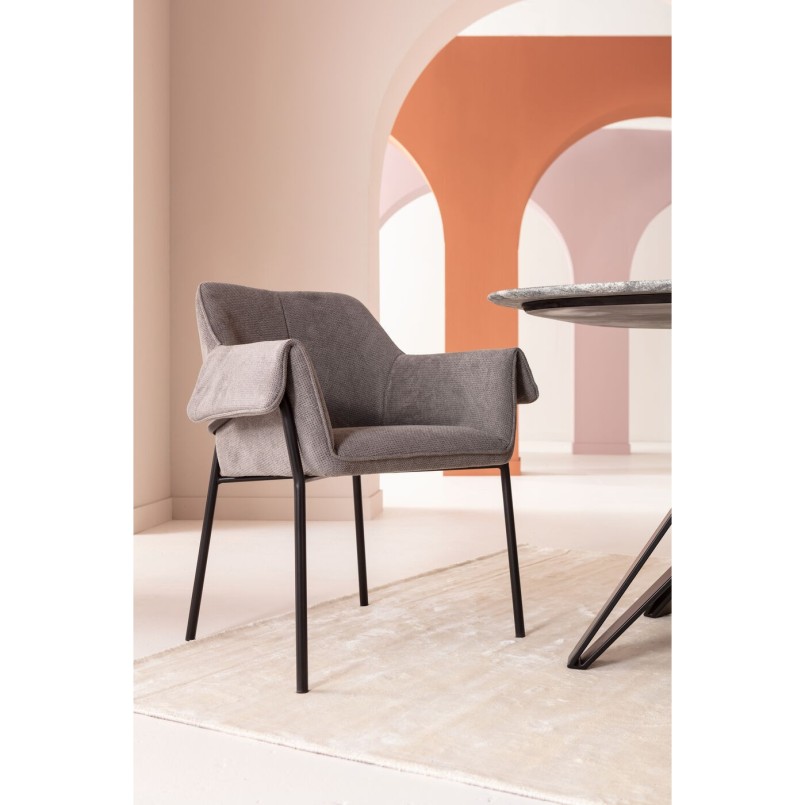 Stoel met armleuningen in grijze geweven stof - Bess - Kare Design