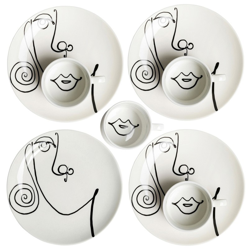 Damescups met abstract gezicht zwart-wit - Viso - Kare Design