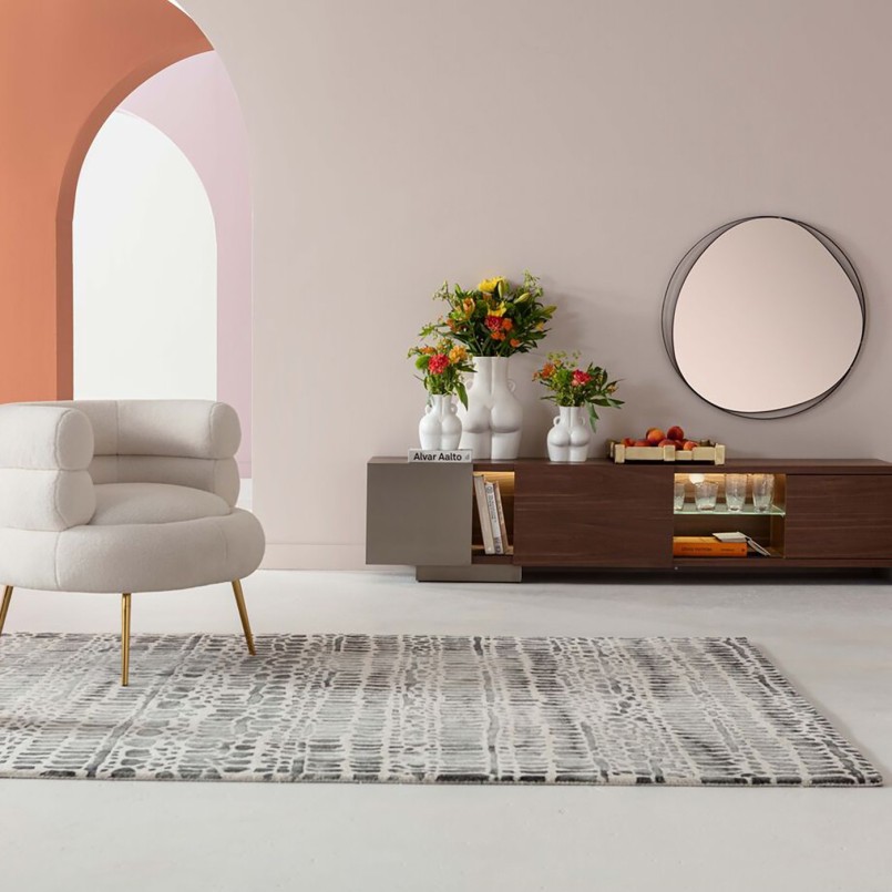 Retro fauteuil in crèmekrullende stof en goudkleurig staal - Livelli - Kare Design