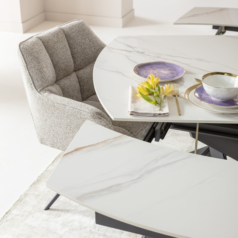 Eigentijdse witte steengoed uitschuifbare tafel - Twist - Kare Design