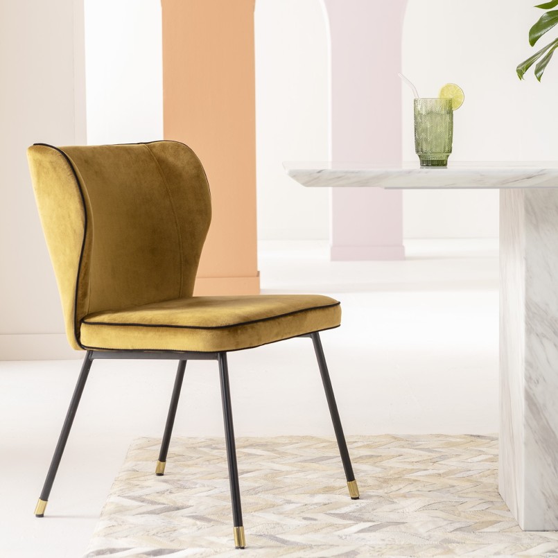 Gele fluwelen retro stoel - Irina - Kare Design