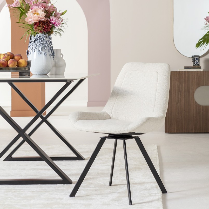 Cream fabric and steel swivel chair - Baron - Kare Design
