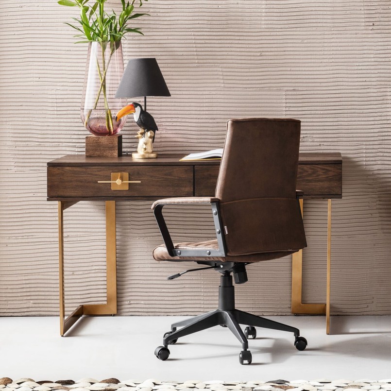 Retro bureau in essenhout: vintage bureaubank met 2 laden - Modèle Osaka