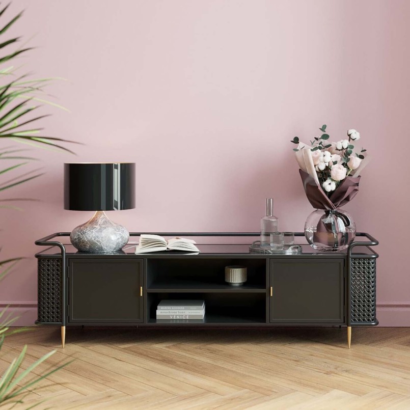 Steel and glass retro TV stand - Fence - Kare Design