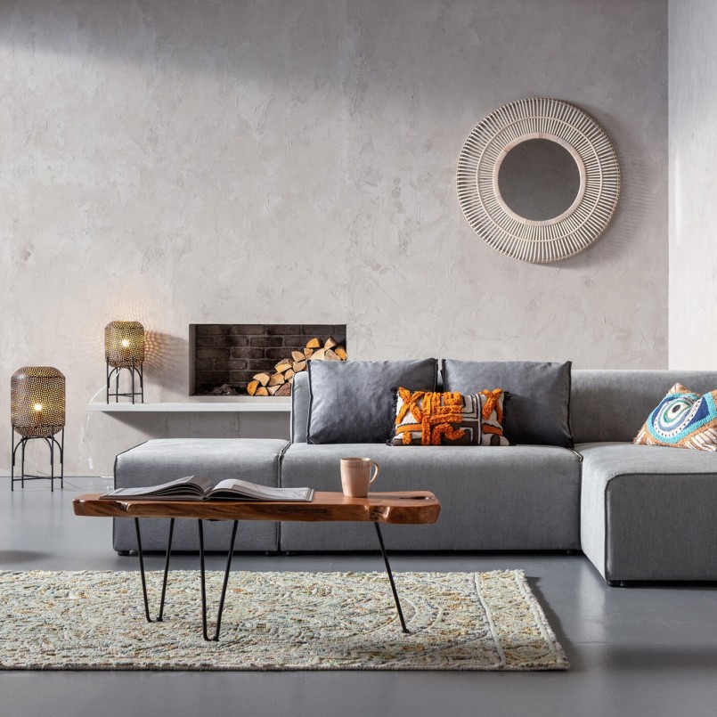 Ontwerp ruwe houten salontafel: massief teakhouten tafel Aspen - Etnische stijl