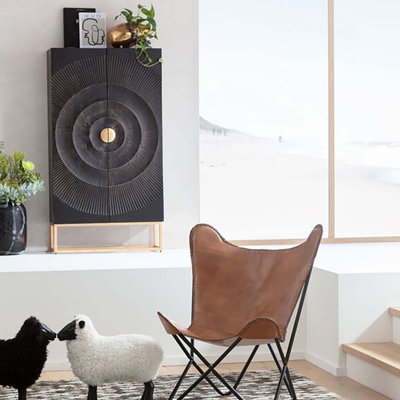 Carved black wood cabinet - Madeira - Kare Design