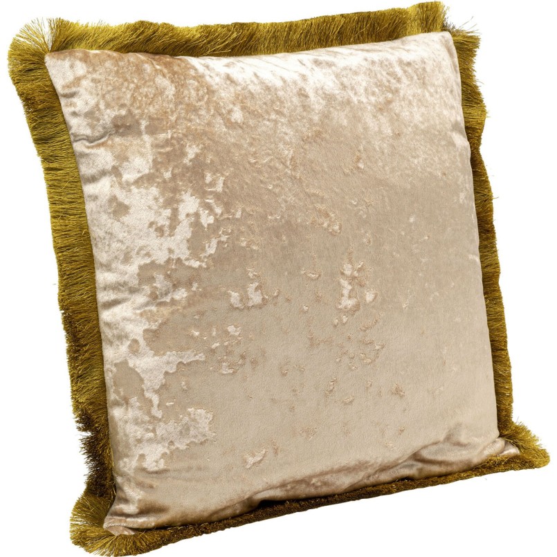 Retro gefranjerd kussen in beige fluweel - Cannes - Kare Design