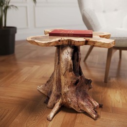 Salontafel in de vorm van een boomstronk gemaakt van massief teakhout 63cm