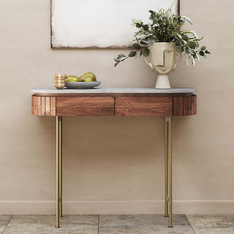 Console van massief mango en wit marmer - Grace - Kare Design