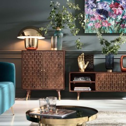 Klein houten & messing buffet met retro & vintage effect 2 deuren - Design meubilair