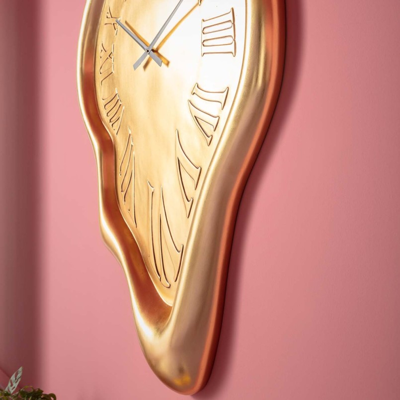 Gold wall clock XL melted - Big Drop - Kare Design