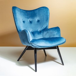 Retro fauteuil in blauw fluweel - Vicky - Kare Design