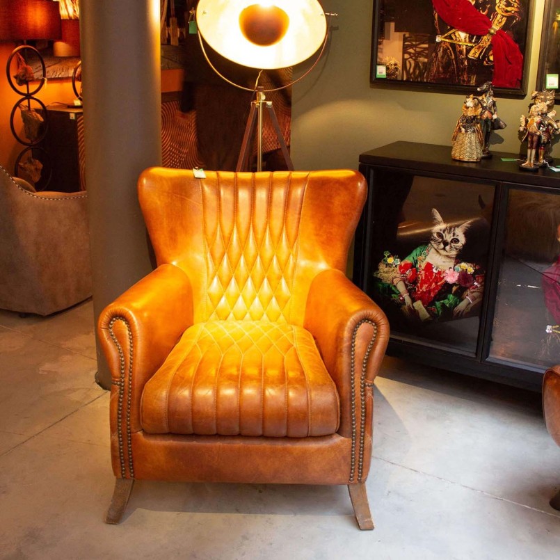 Vintage fauteuil in bruin leer - Country Side - Kare Design