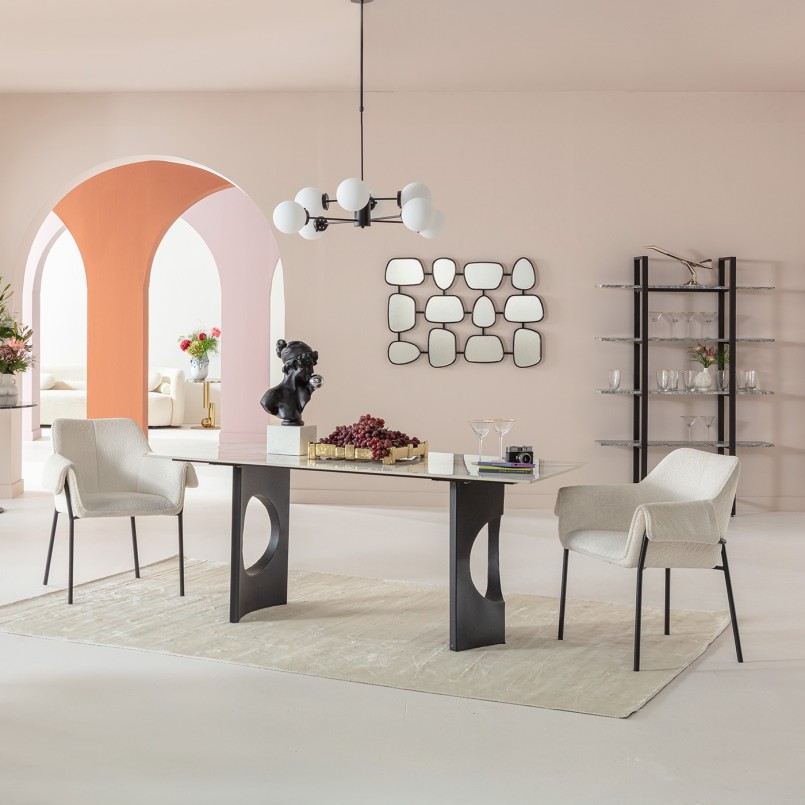 Stoel met armleuningen in crème bouclé stof - Bess - Kare Design