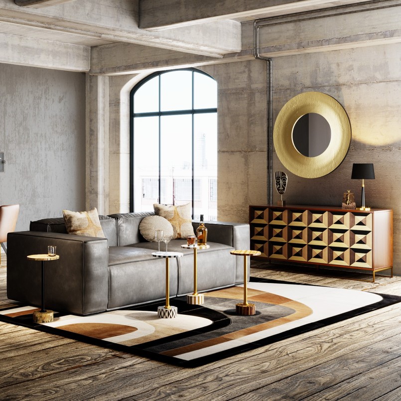Bruin en gouden ronde bijzettafel - Domero Geo - Kare Design