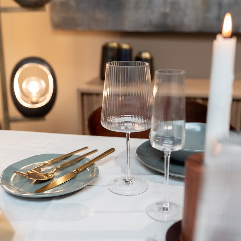 Glazen champagne flutes met structuur - Riffle - Kare Design