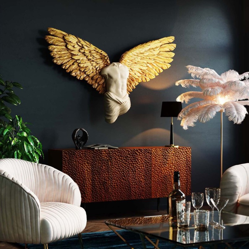 Wanddecoratie mannenbuste met gouden vleugels - Kare Design