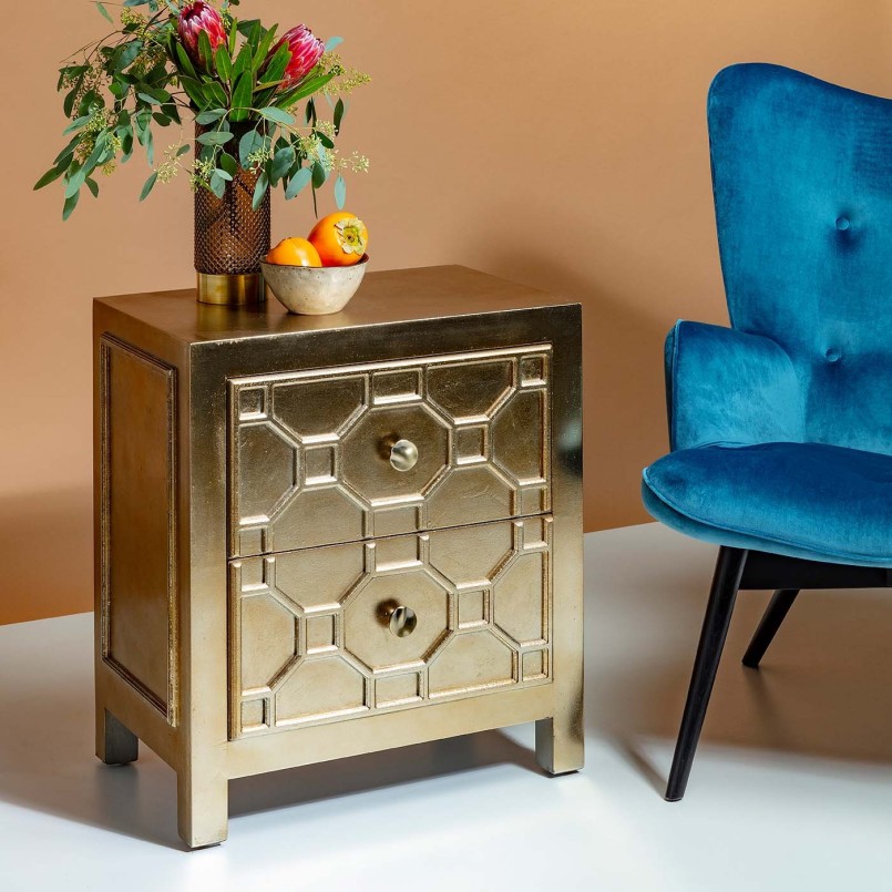 Champagnekleurig etnisch nachtkastje - Alhambra - Kare Design