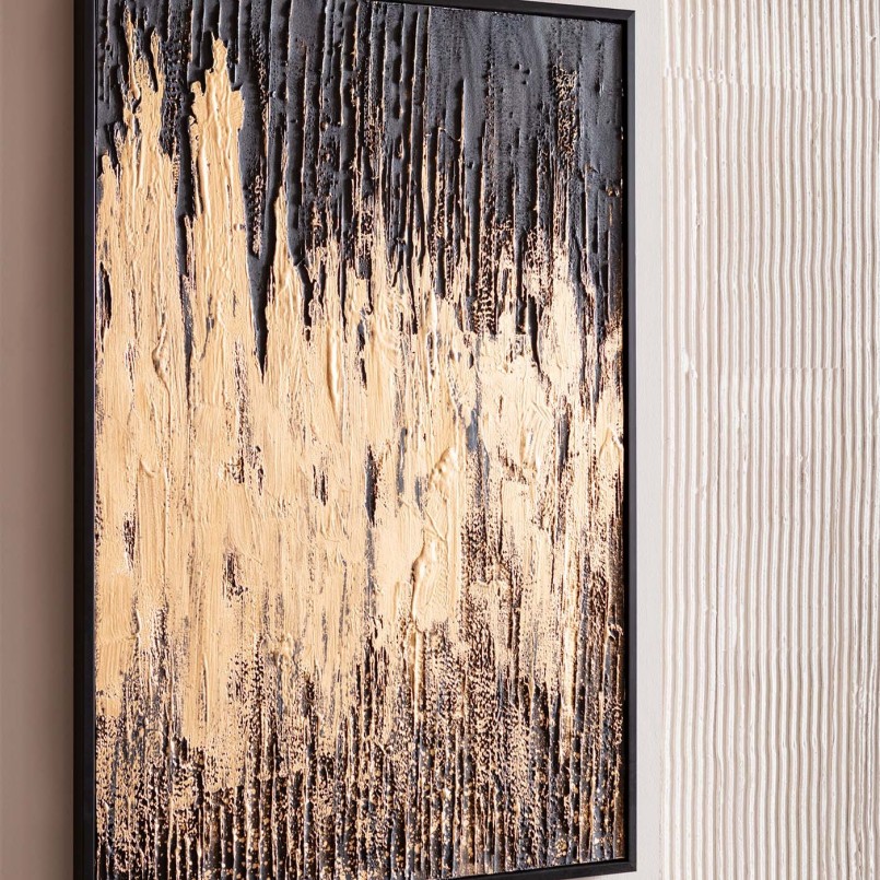 Zwart en goud abstract olieverfschilderij - Kare Design