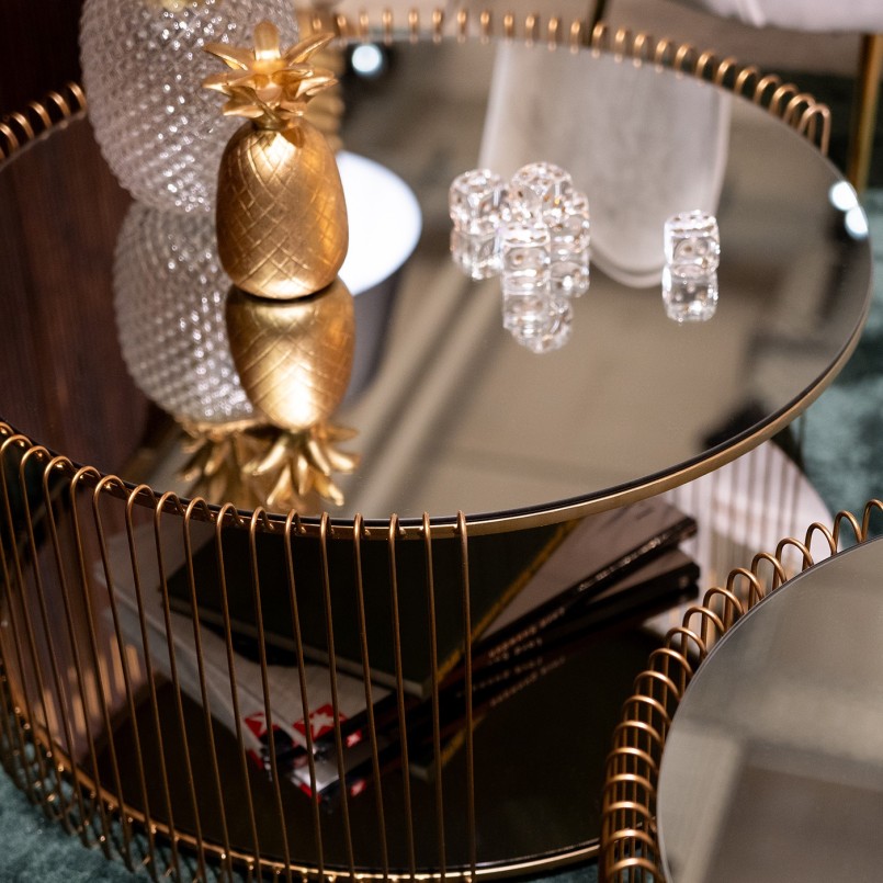 Brass mirrored coffee tables - Wire Double - Kare Design
