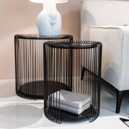 Black glass and steel side table - Wire Double - Kare Design