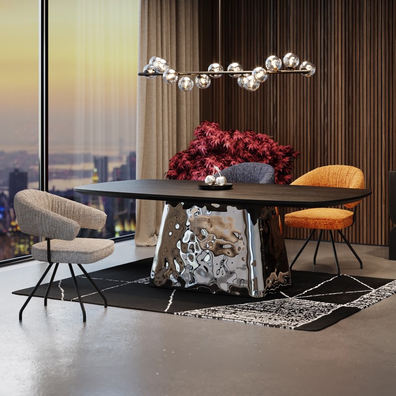 Zwart essenhouten en verchroomd stalen tafel - Caldera - Kare Design
