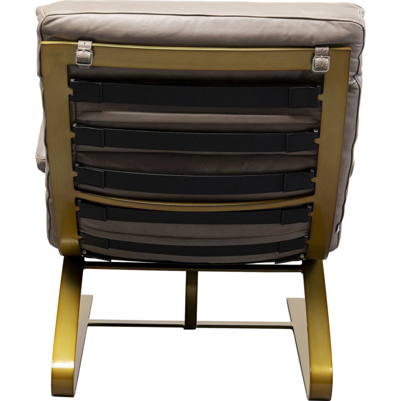 Leather and gold-plated steel armchair and footrest - Novel - Kare Design
