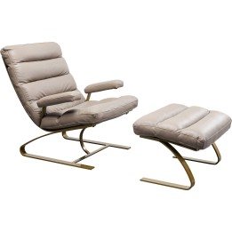Fauteuil en voetensteun van leer en verguld staal - Novel - Kare Design