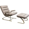 Leather and gold-plated steel armchair and footrest - Novel - Kare Design