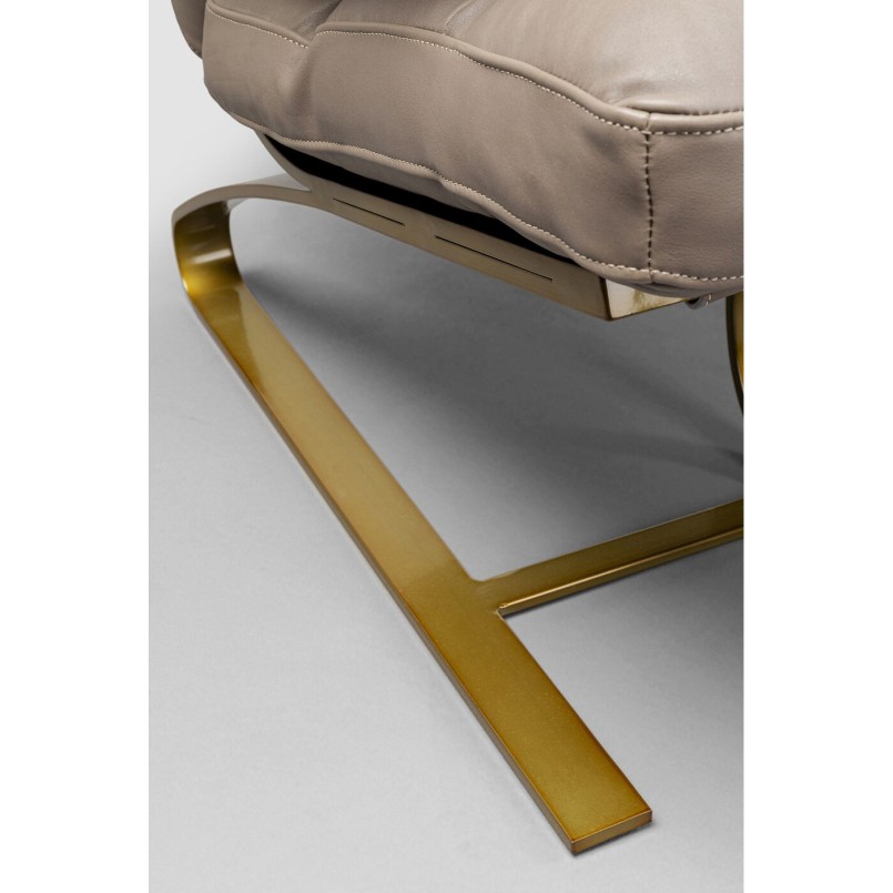 Leather and gold-plated steel armchair and footrest - Novel - Kare Design
