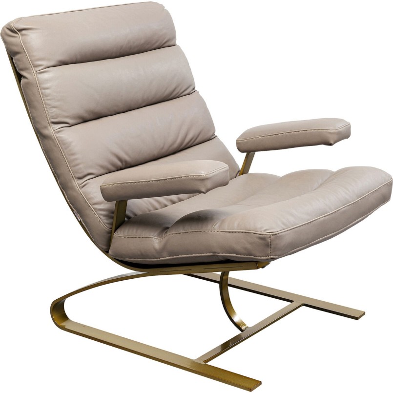 Leather and gold-plated steel armchair and footrest - Novel - Kare Design