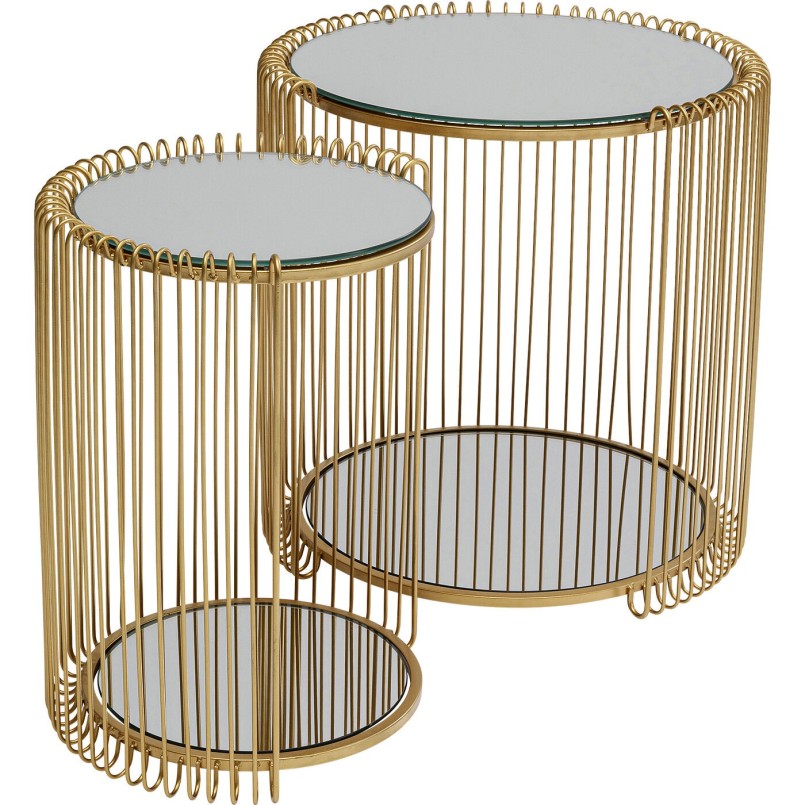 Messing bijzettafels in glas en staal - Wire Double - Kare Design