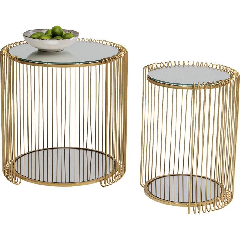 Messing bijzettafels in glas en staal - Wire Double - Kare Design