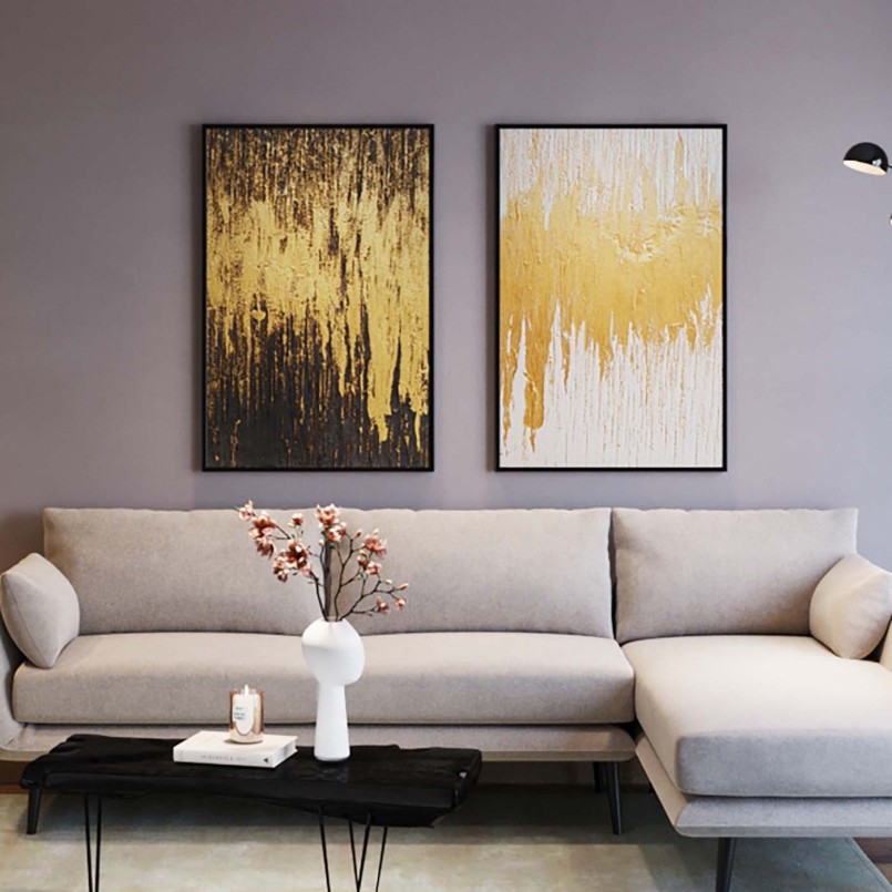 Wit en goud abstract olieverfschilderij - Kare Design
