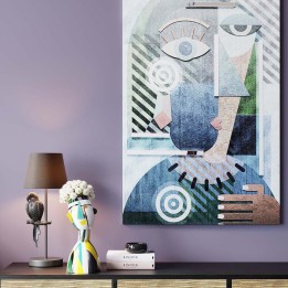 Blauw, groen, geel en zwart kubistische kunst buste vaas - Kare Design