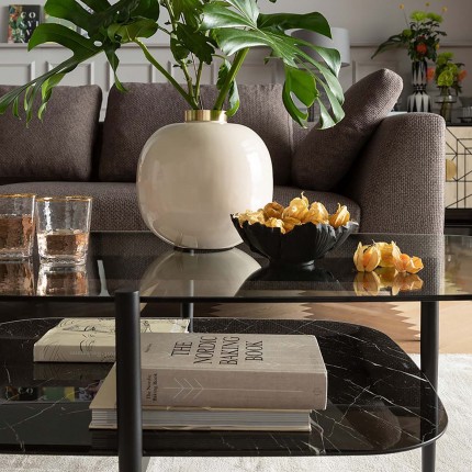 Serveerschaal bloem zwart en goud Ø20cm Kare Design