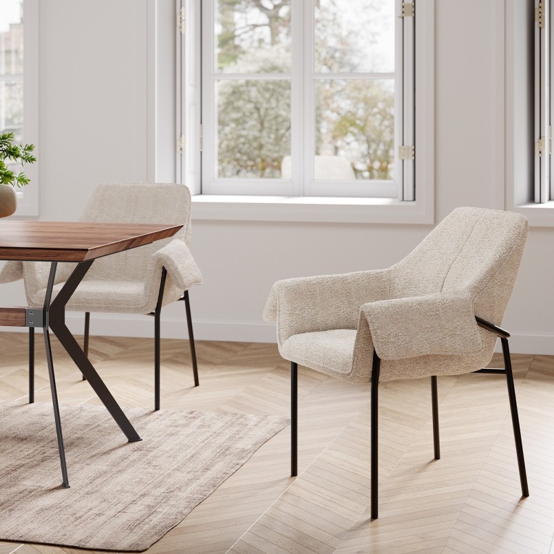 Chair with armrests in cream curly fabric - Bess - Kare Design