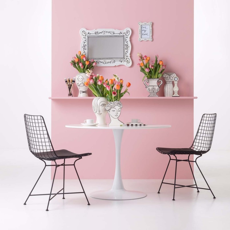 Design white table 110cm with tulip-shaped central foot - Schickeria model