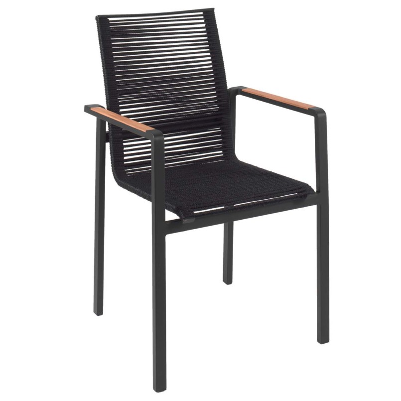 Black garden chair with teak armrests - Aruba - Gescova
