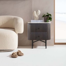 Nachtkastje van zwart hout en wit marmer - Glenn - Kare Design