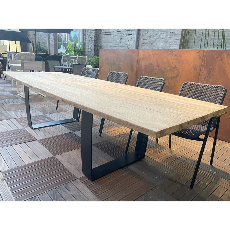Tuintafel van staal en hergebruikt teakhout - Fanny - Gescova
